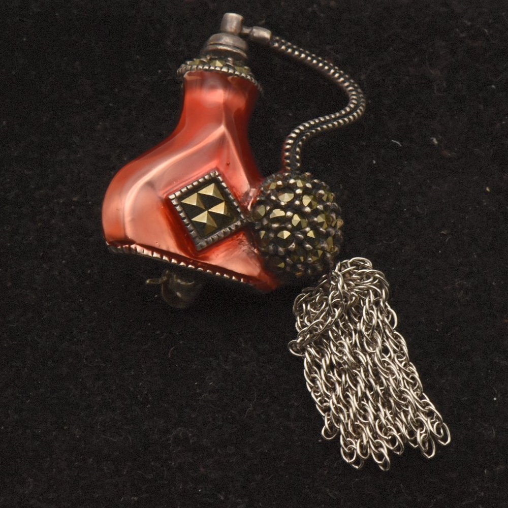 Judith Jack - Vintage Sterling Silver Enamel and Marcasite Perfume Atomizer Broo